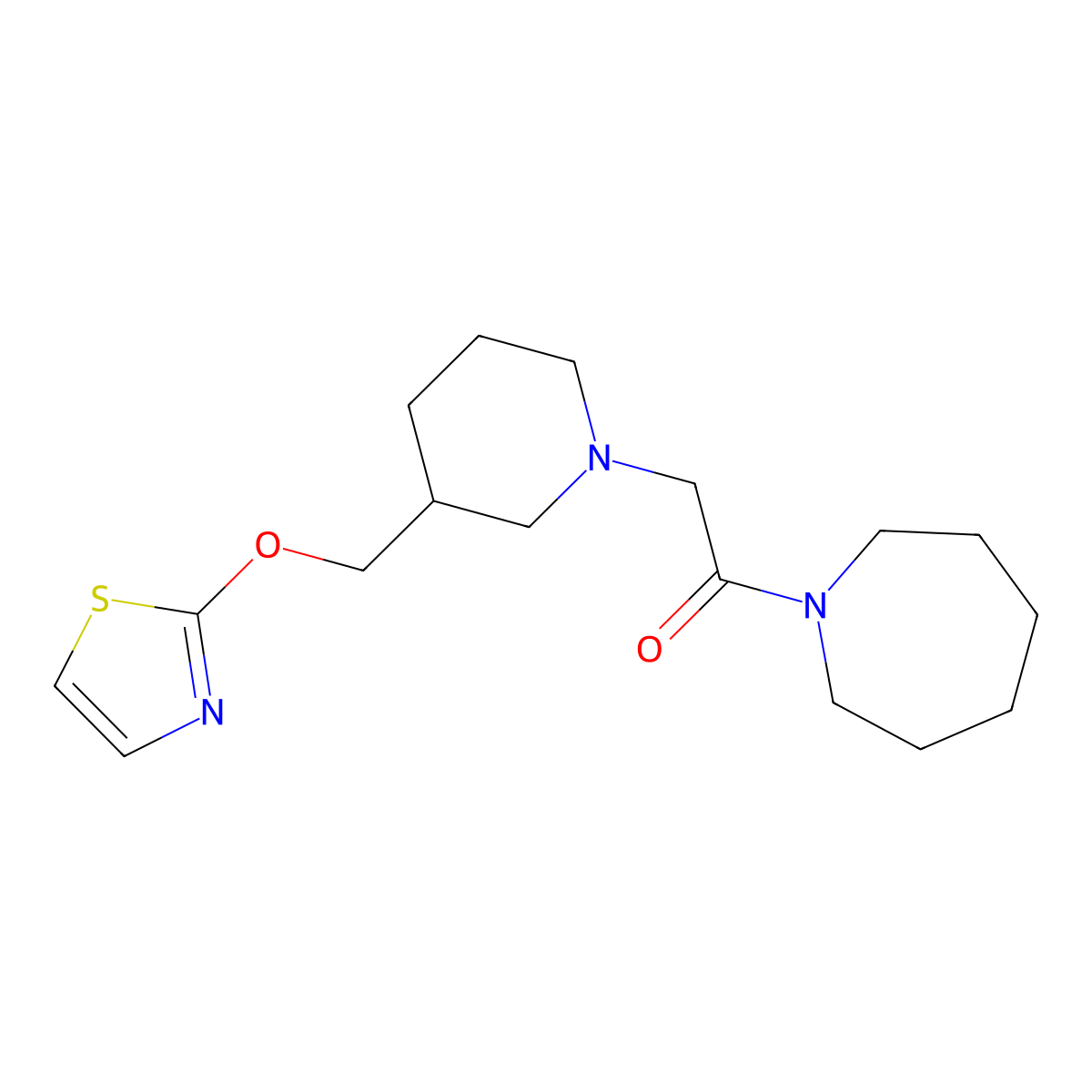 1-(Azepan-1-yl)-2-{3-[(1,3-thiazol-2-yloxy)methyl]piperidin-1-yl}ethan-1-one molecular structure, CAS 2770625-31-3