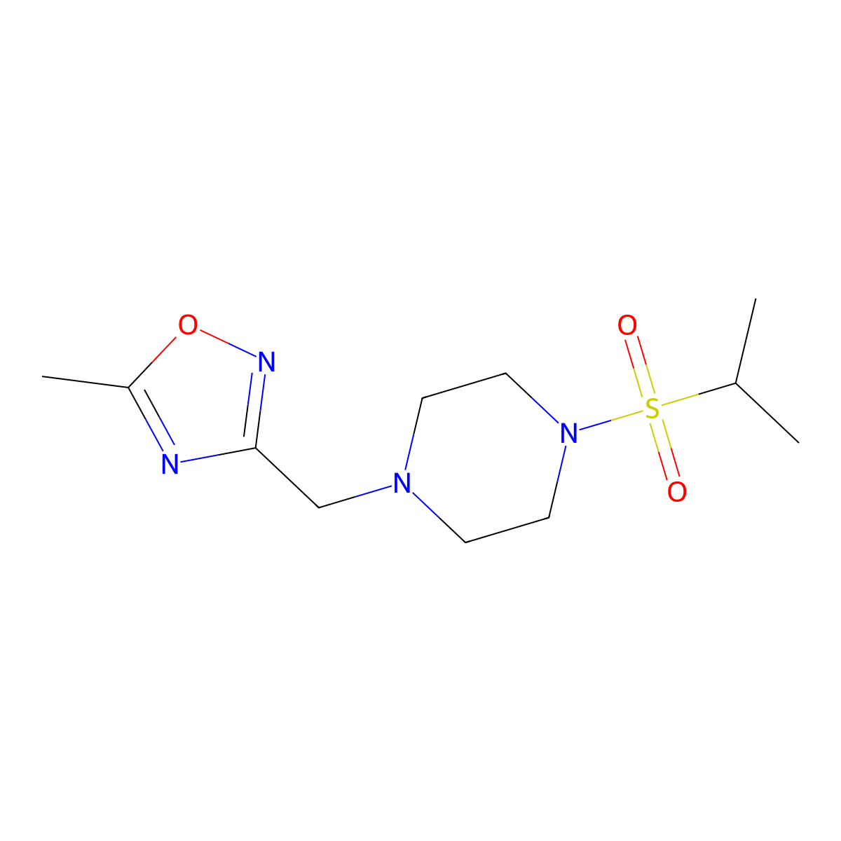 1-[(5-Methyl-1,2,4-oxadiazol-3-yl)methyl]-4-(propane-2-sulfonyl)piperazine molecular structure, CAS 2770625-34-6