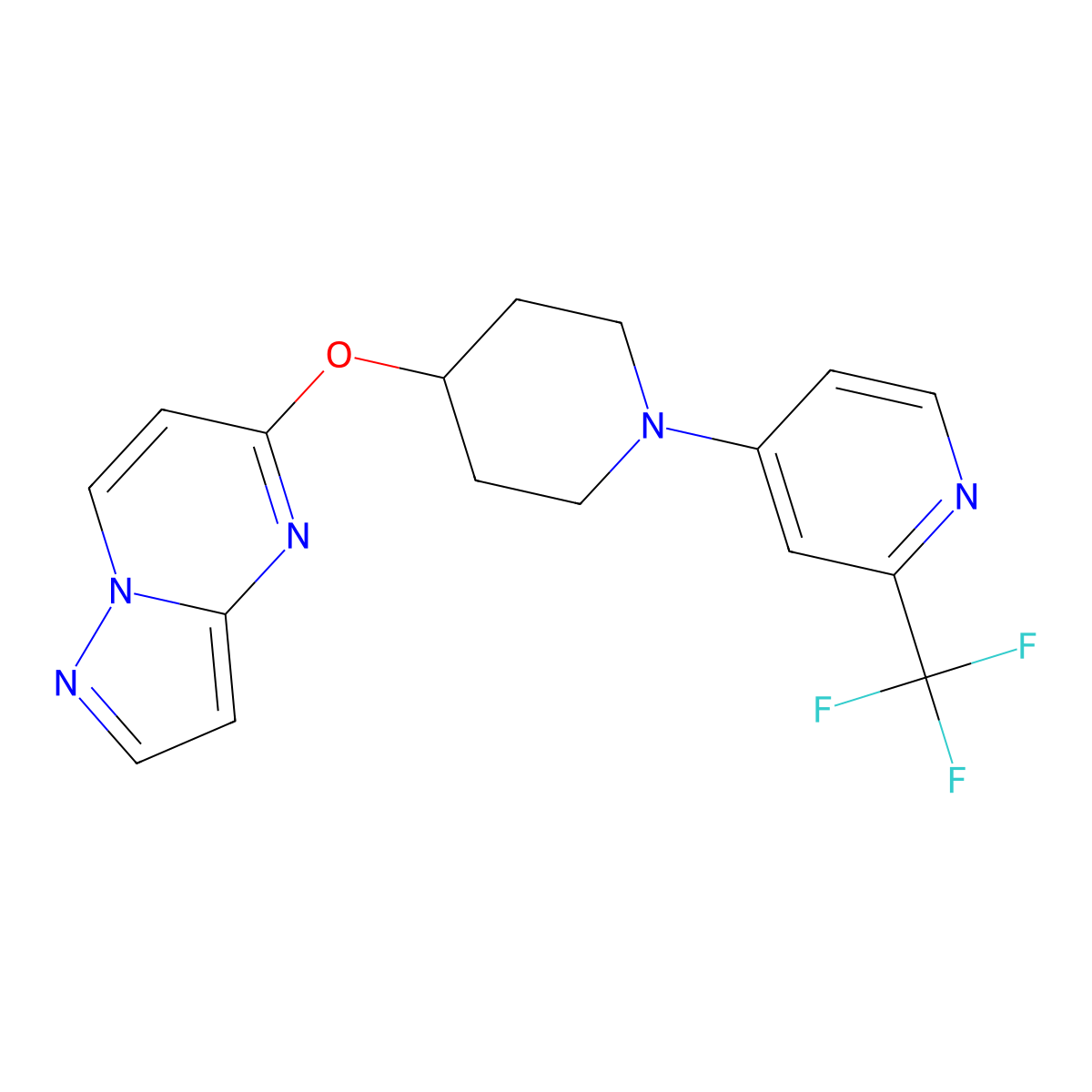 4-(4-{Pyrazolo[1,5-a]pyrimidin-5-yloxy}piperidin-1-yl)-2-(trifluoromethyl)pyridine molecular structure, CAS 2770625-35-7