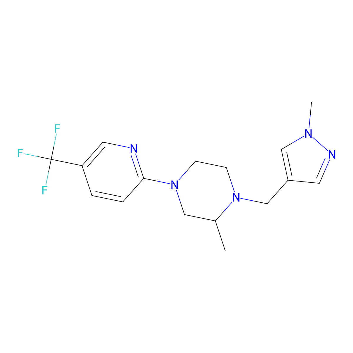 2-methyl-1-[(1-methyl-1H-pyrazol-4-yl)methyl]-4-[5-(trifluoromethyl)pyridin-2-yl]piperazine molecular structure, CAS 2770625-41-5