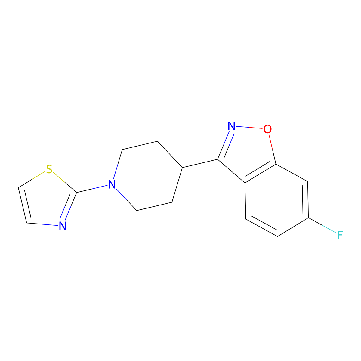 6-Fluoro-3-[1-(1,3-thiazol-2-yl)piperidin-4-yl]-1,2-benzoxazole molecular structure, CAS 2770625-56-2