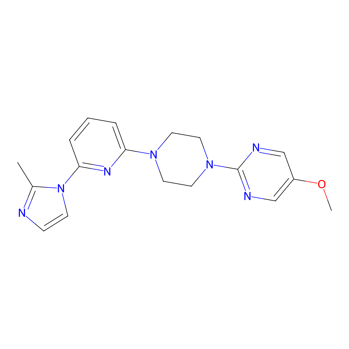 5-methoxy-2-{4-[6-(2-methyl-1H-imidazol-1-yl)pyridin-2-yl]piperazin-1-yl}pyrimidine molecular structure, CAS 2770625-61-9