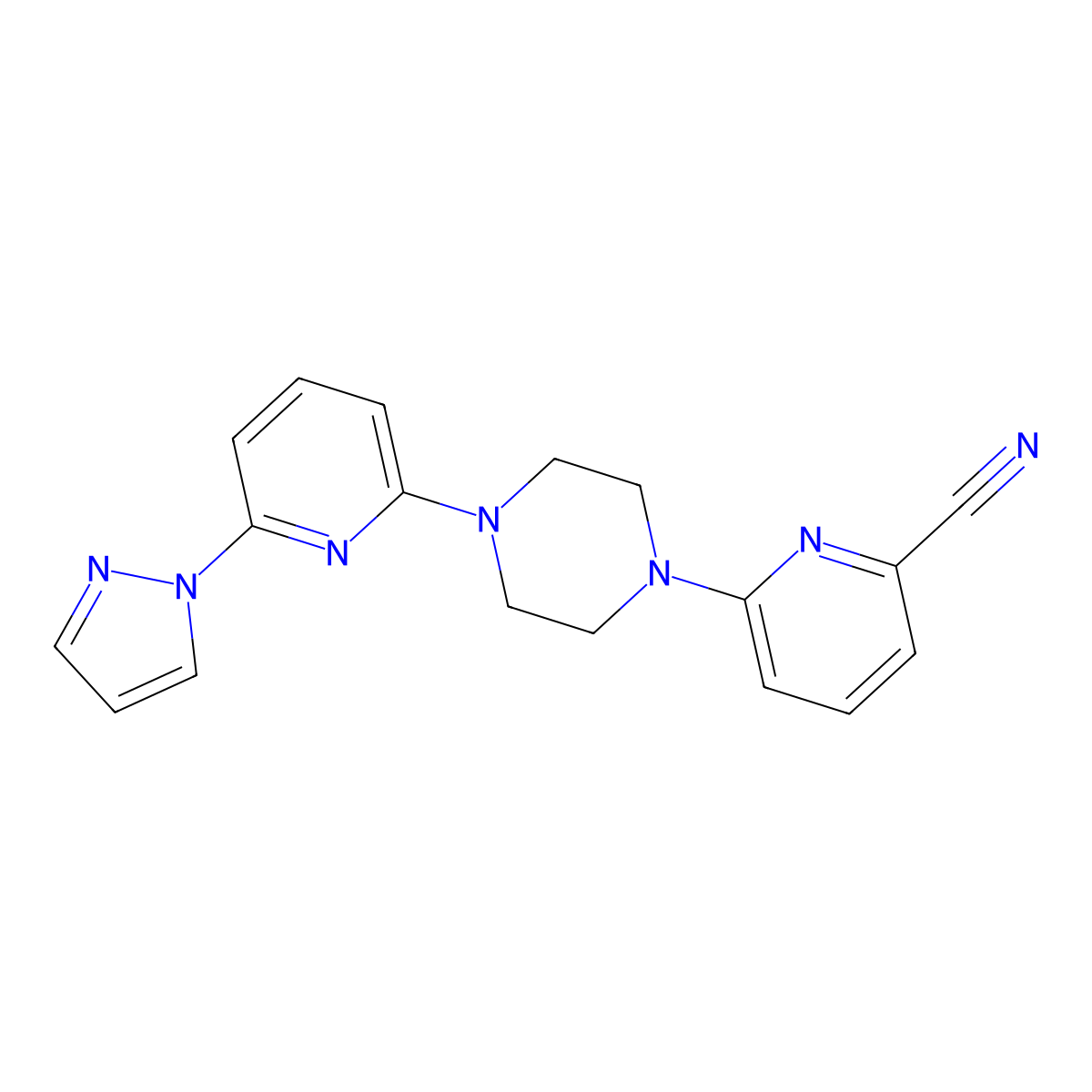 6-{4-[6-(1H-pyrazol-1-yl)pyridin-2-yl]piperazin-1-yl}pyridine-2-carbonitrile molecular structure, CAS 2770625-65-3