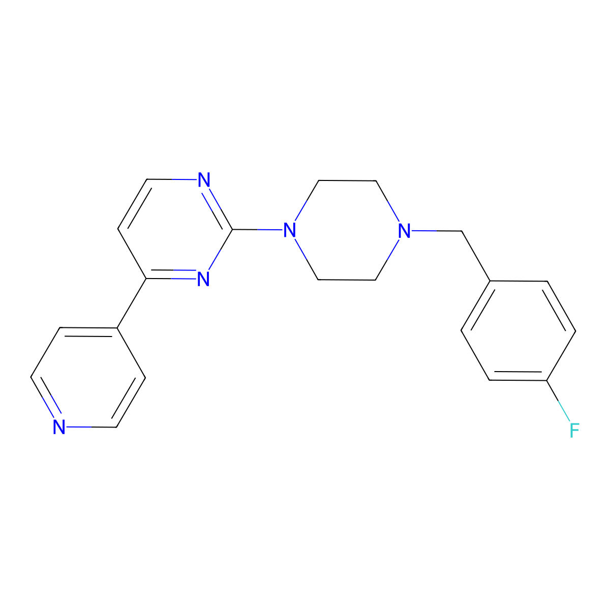 2-{4-[(4-Fluorophenyl)methyl]piperazin-1-yl}-4-(pyridin-4-yl)pyrimidine molecular structure, CAS 2770625-67-5