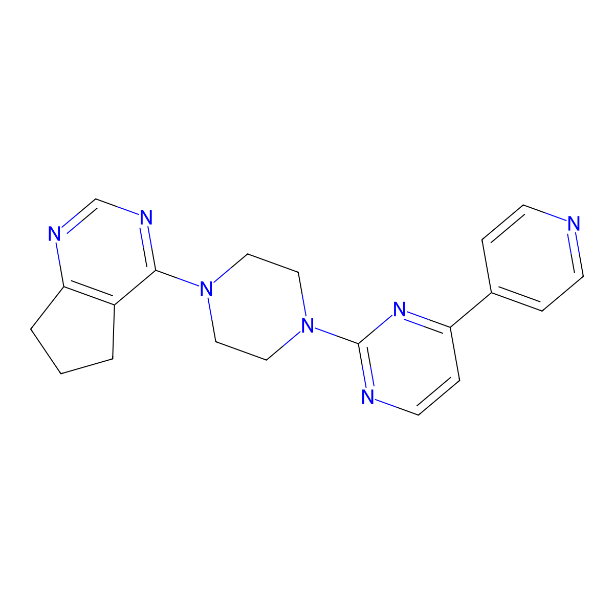 2-(4-{5H,6H,7H-cyclopenta[d]pyrimidin-4-yl}piperazin-1-yl)-4-(pyridin-4-yl)pyrimidine molecular structure, CAS 2770625-72-2
