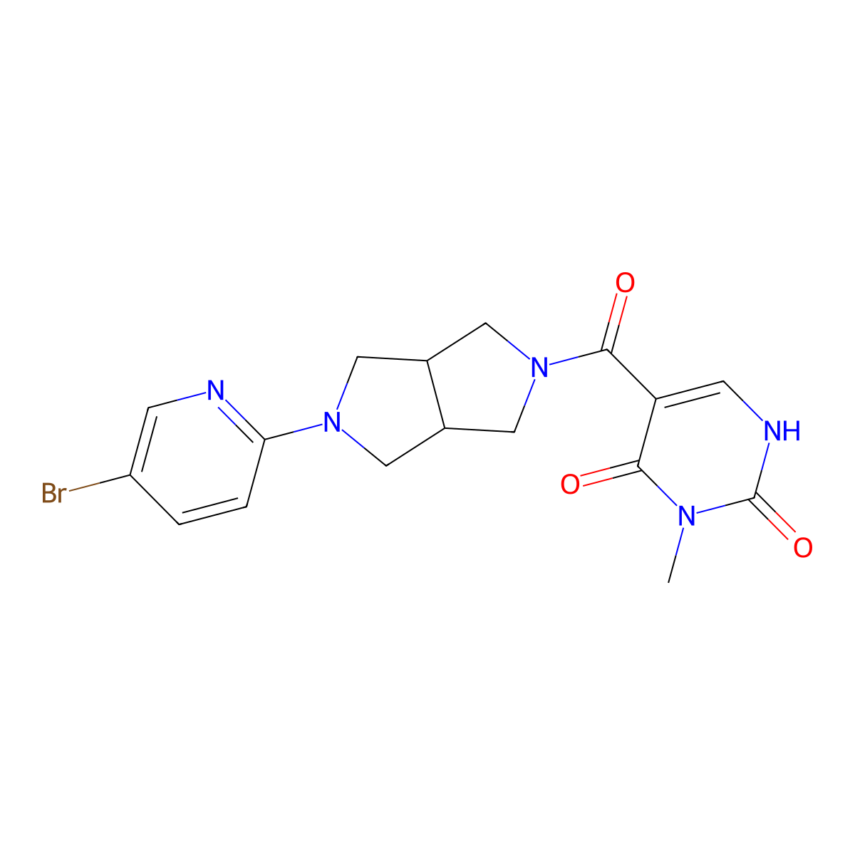 5-[5-(5-Bromopyridin-2-yl)-octahydropyrrolo[3,4-c]pyrrole-2-carbonyl]-3-methyl-1,2,3,4-tetrahydropyrimidine-2,4-dione molecular structure, CAS 2770625-73-3