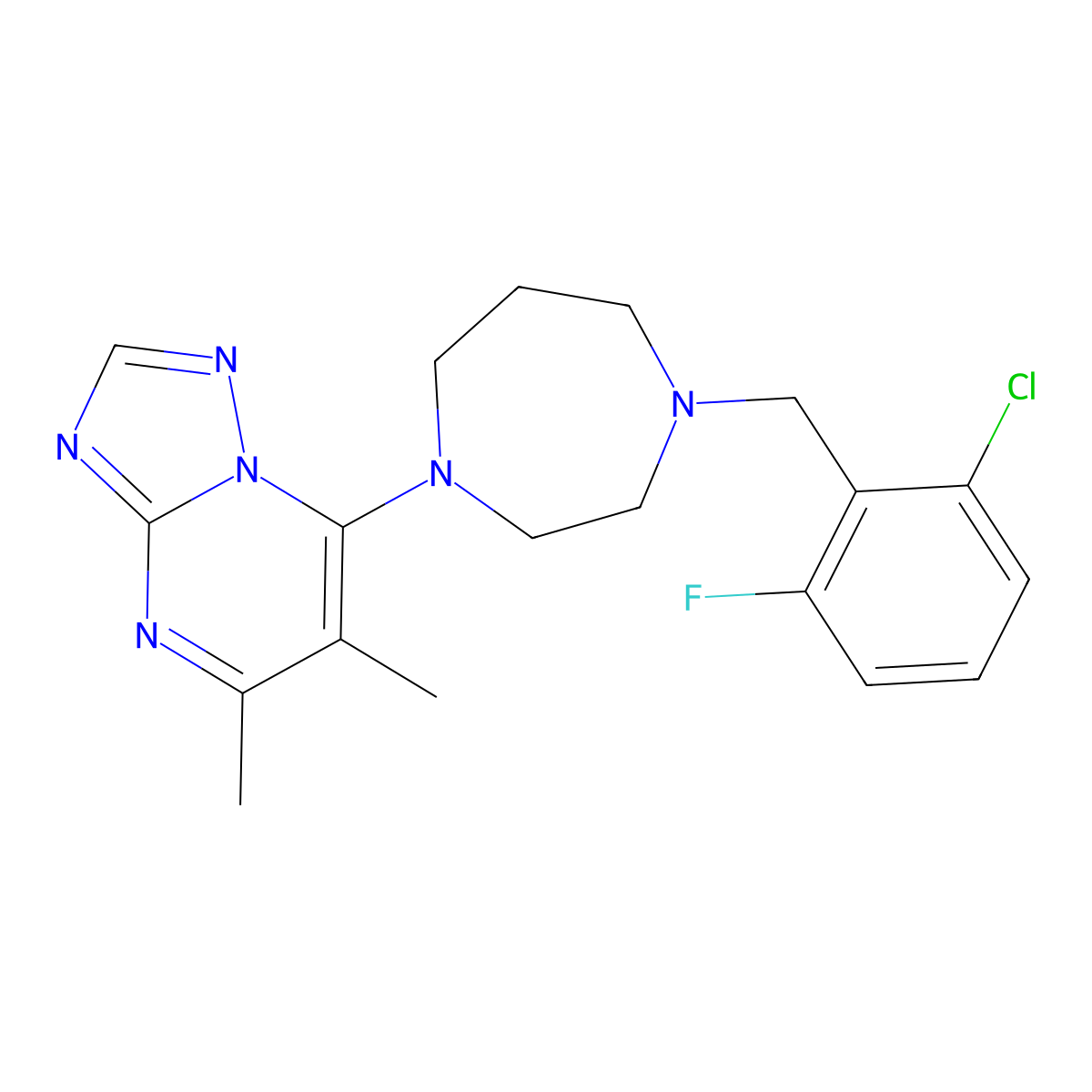 1-[(2-Chloro-6-fluorophenyl)methyl]-4-{5,6-dimethyl-[1,2,4]triazolo[1,5-a]pyrimidin-7-yl}-1,4-diazepane molecular structure, CAS 2770625-74-4