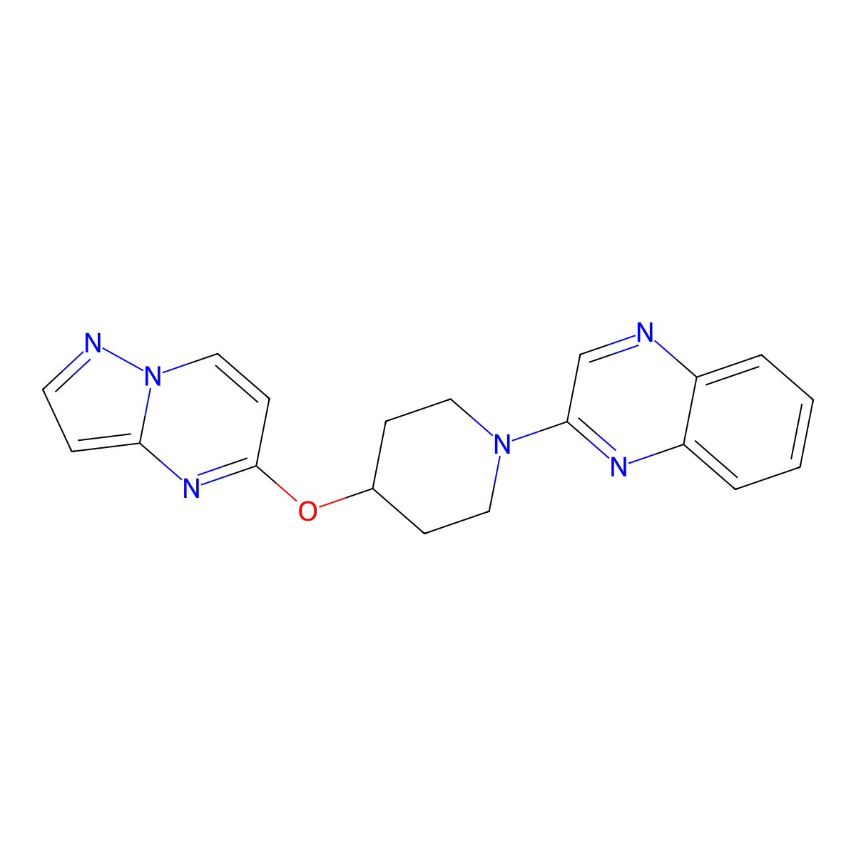 2-(4-{Pyrazolo[1,5-a]pyrimidin-5-yloxy}piperidin-1-yl)quinoxaline molecular structure, CAS 2770625-76-6
