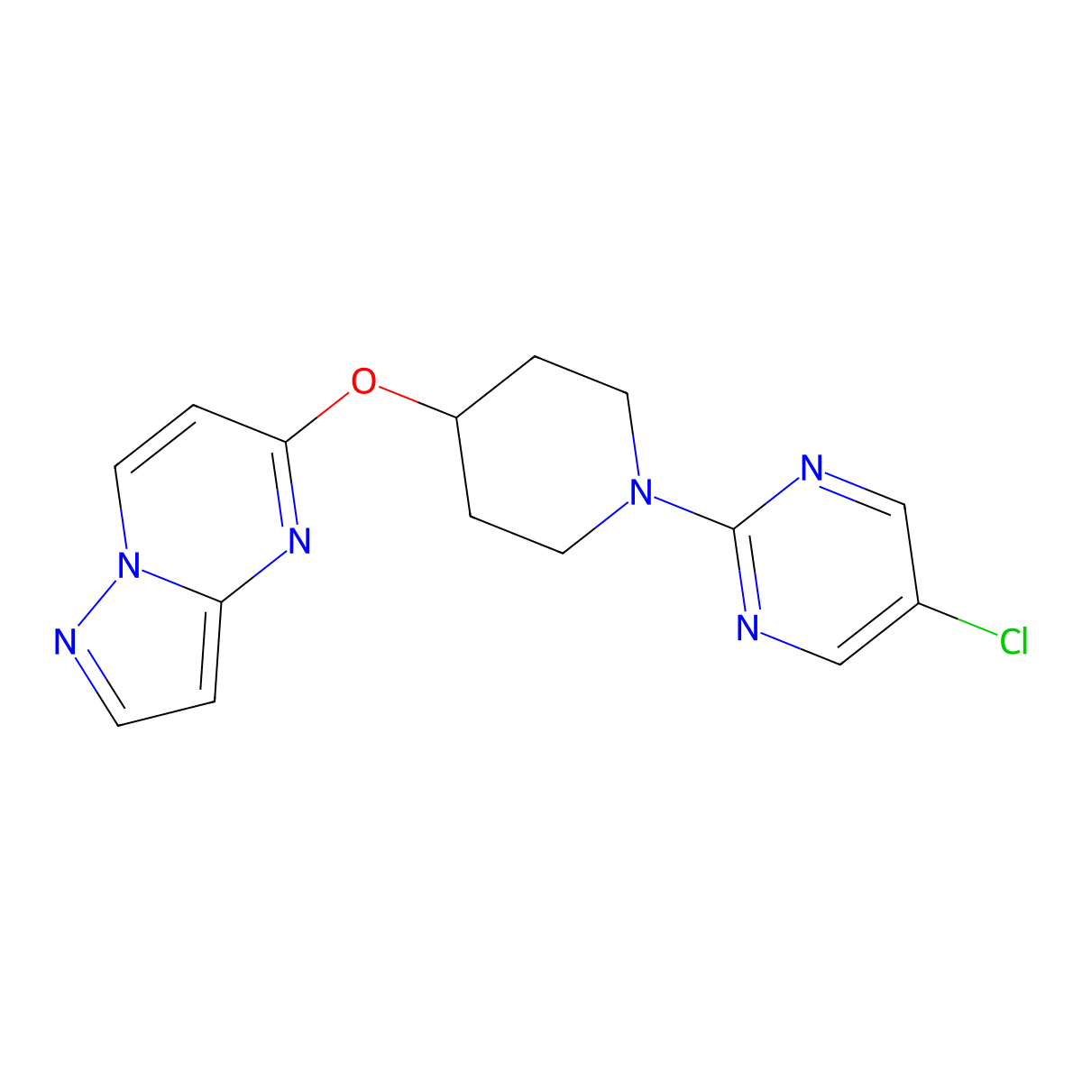 5-Chloro-2-(4-{pyrazolo[1,5-a]pyrimidin-5-yloxy}piperidin-1-yl)pyrimidine molecular structure, CAS 2770625-78-8