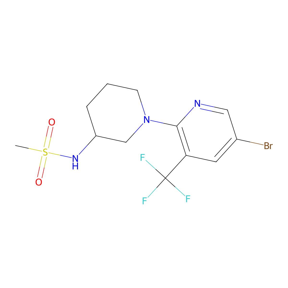N-{1-[5-bromo-3-(trifluoromethyl)pyridin-2-yl]piperidin-3-yl}methanesulfonamide molecular structure, CAS 2770625-79-9