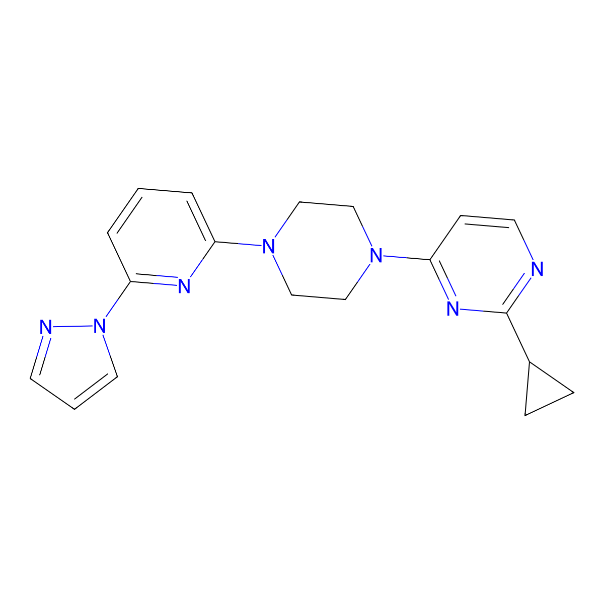 2-cyclopropyl-4-{4-[6-(1H-pyrazol-1-yl)pyridin-2-yl]piperazin-1-yl}pyrimidine molecular structure, CAS 2770625-82-4