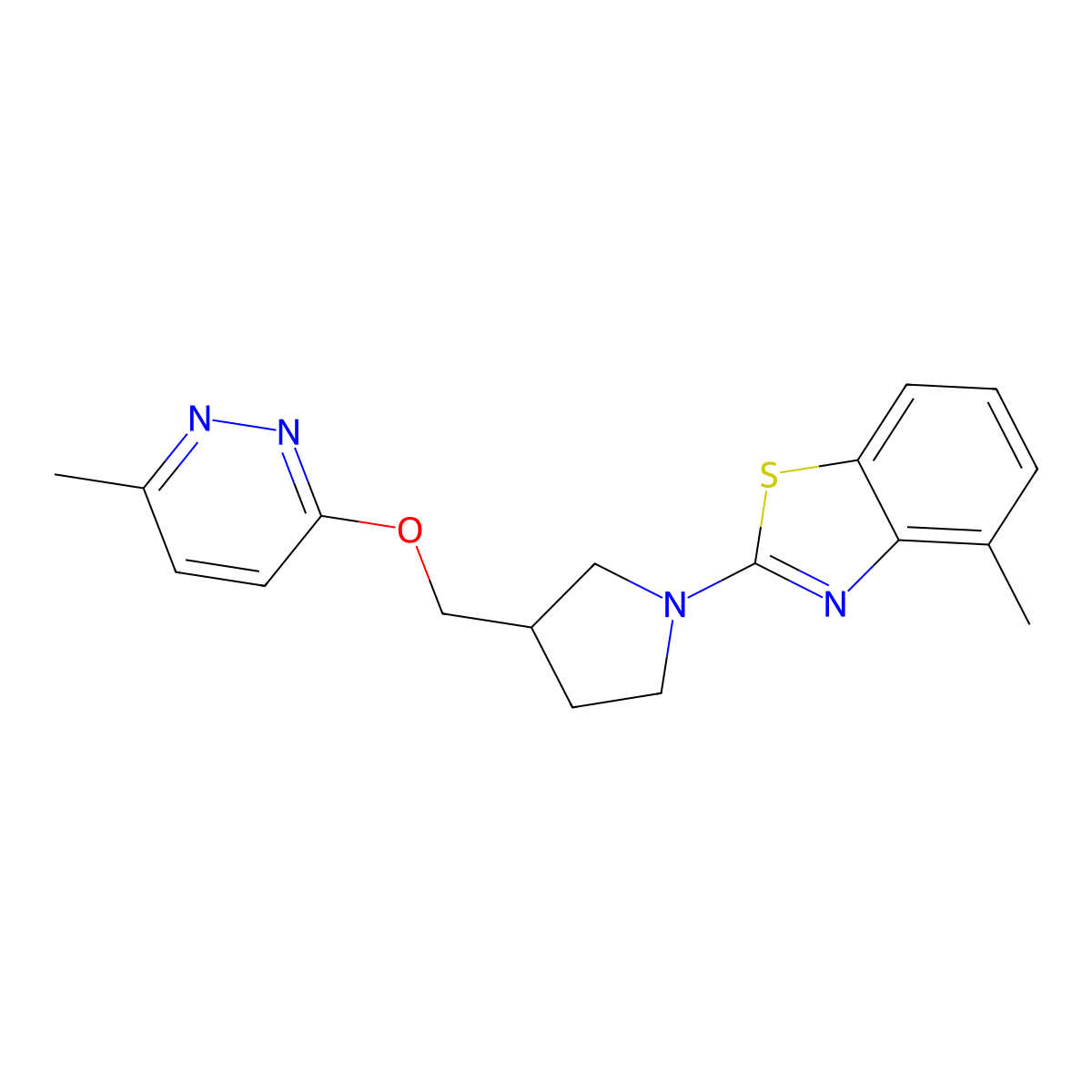 4-Methyl-2-(3-{[(6-methylpyridazin-3-yl)oxy]methyl}pyrrolidin-1-yl)-1,3-benzothiazole molecular structure, CAS 2770625-89-1