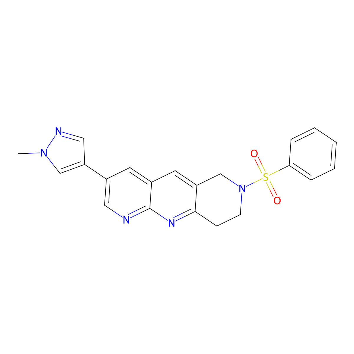 4-[7-(benzenesulfonyl)-6H,7H,8H,9H-pyrido[2,3-b]1,6-naphthyridin-3-yl]-1-methyl-1H-pyrazole molecular structure, CAS 2770625-93-7