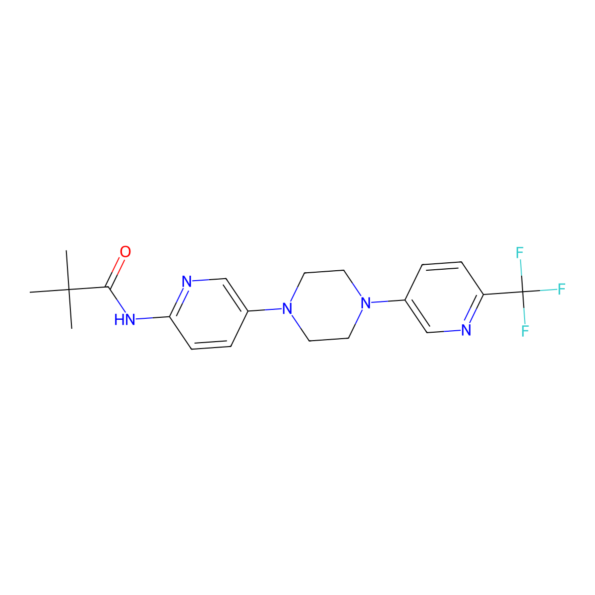 2,2-dimethyl-N-(5-{4-[6-(trifluoromethyl)pyridin-3-yl]piperazin-1-yl}pyridin-2-yl)propanamide molecular structure, CAS 2770625-96-0