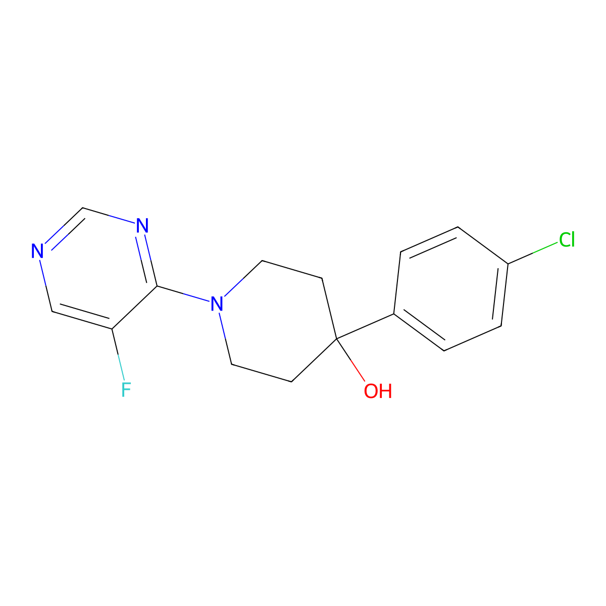 4-(4-Chlorophenyl)-1-(5-fluoropyrimidin-4-yl)piperidin-4-ol molecular structure, CAS 2770625-97-1