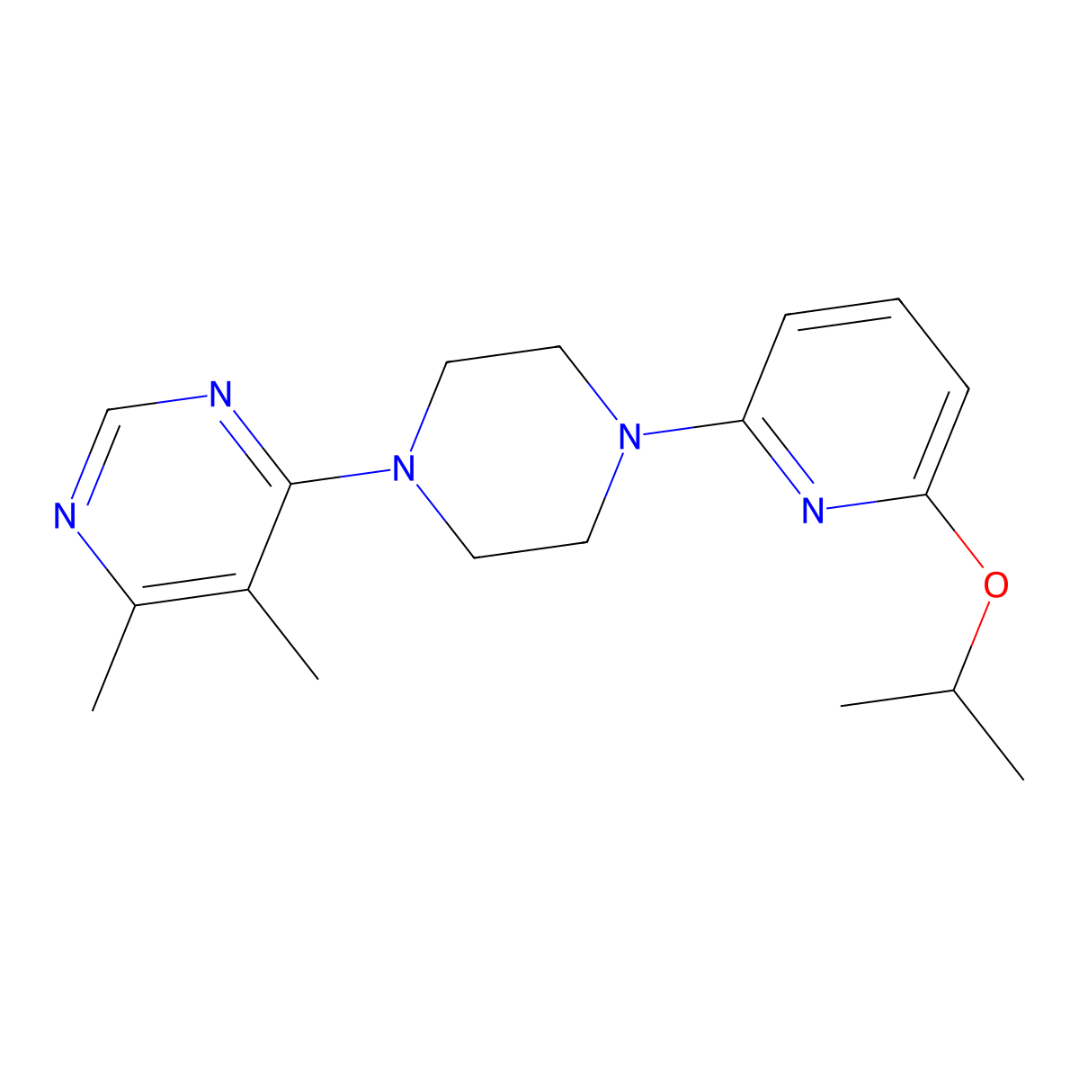 4,5-Dimethyl-6-{4-[6-(propan-2-yloxy)pyridin-2-yl]piperazin-1-yl}pyrimidine molecular structure, CAS 2770626-02-1