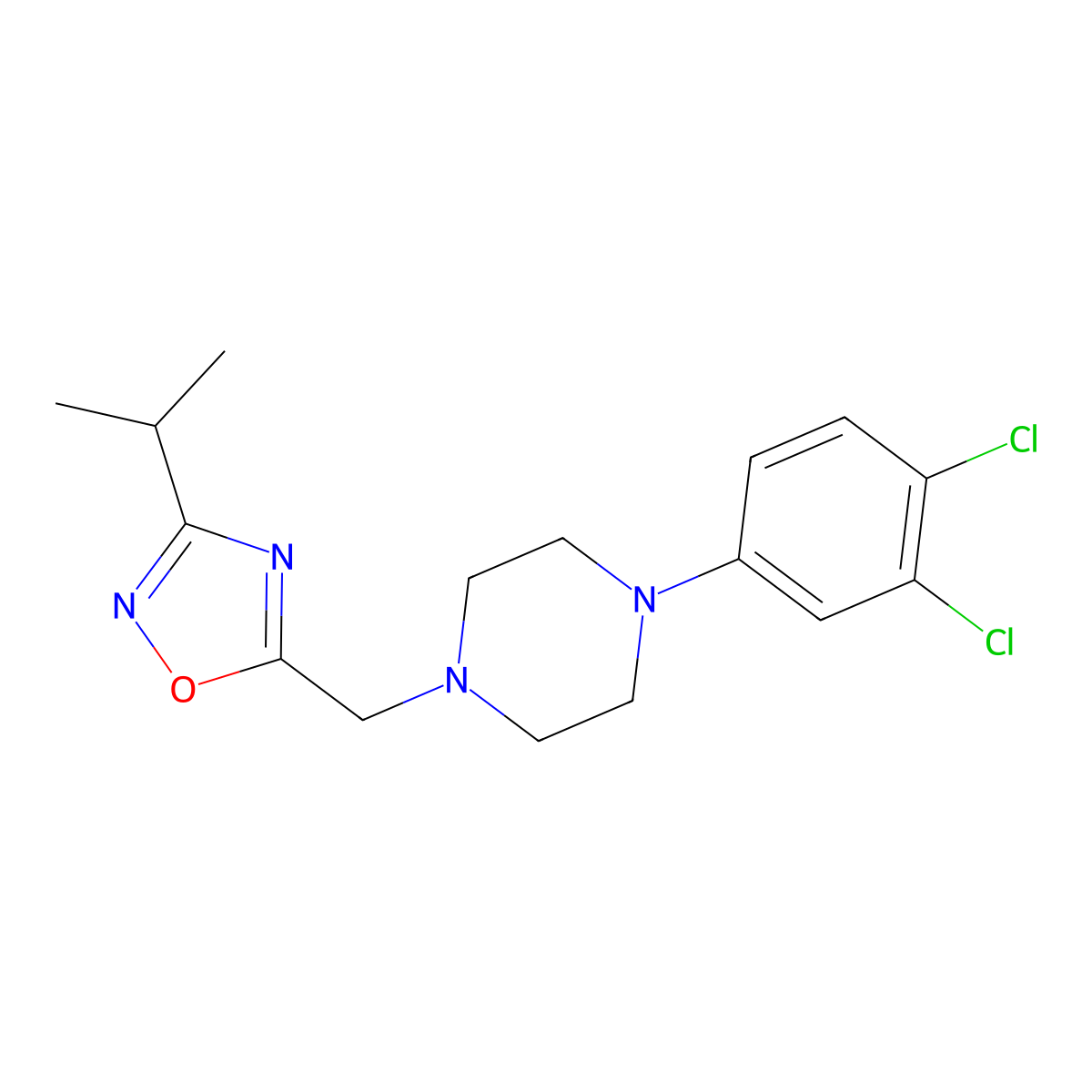 1-(3,4-Dichlorophenyl)-4-{[3-(propan-2-yl)-1,2,4-oxadiazol-5-yl]methyl}piperazine molecular structure, CAS 2770626-13-4