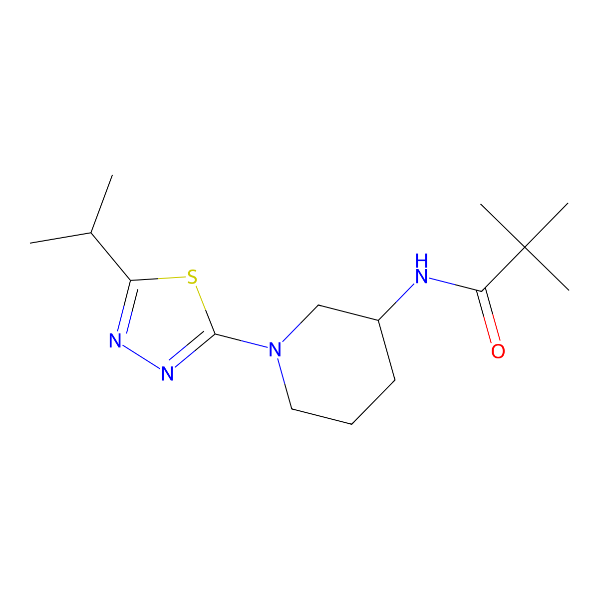 2,2-dimethyl-N-{1-[5-(propan-2-yl)-1,3,4-thiadiazol-2-yl]piperidin-3-yl}propanamide molecular structure, CAS 2770626-16-7