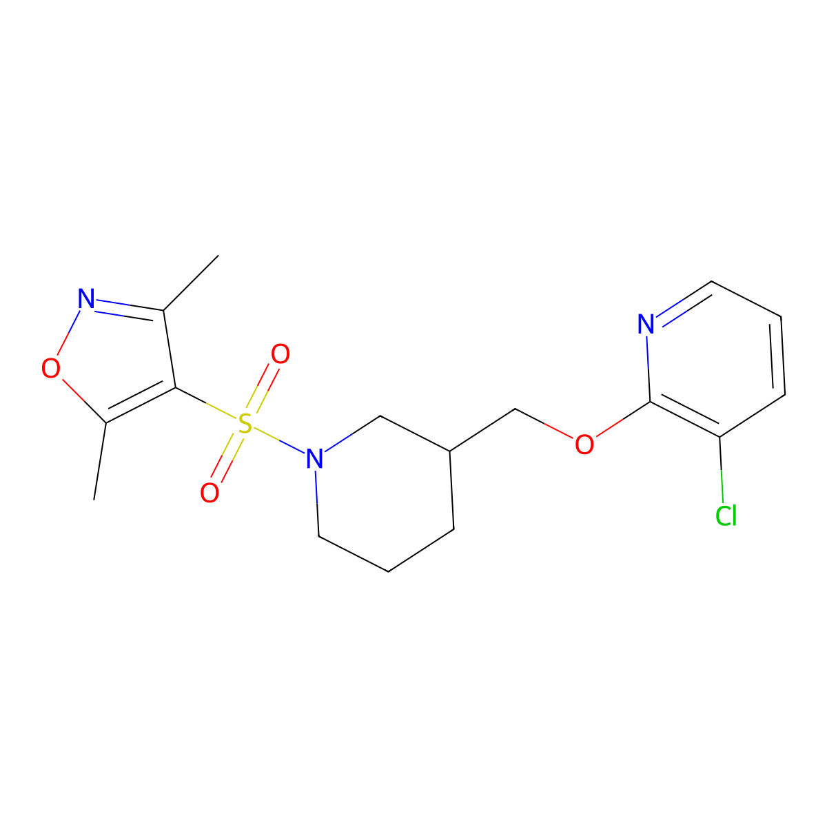 3-Chloro-2-({1-[(3,5-dimethyl-1,2-oxazol-4-yl)sulfonyl]piperidin-3-yl}methoxy)pyridine molecular structure, CAS 2770626-17-8