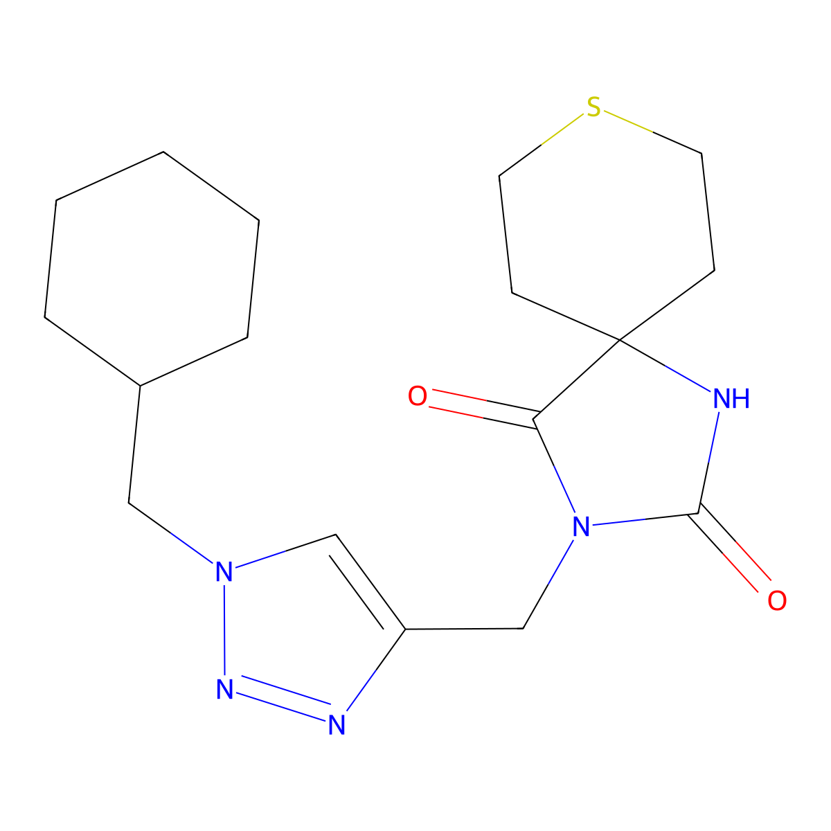 3-{[1-(cyclohexylmethyl)-1H-1,2,3-triazol-4-yl]methyl}-8-thia-1,3-diazaspiro[4.5]decane-2,4-dione molecular structure, CAS 2770626-20-3