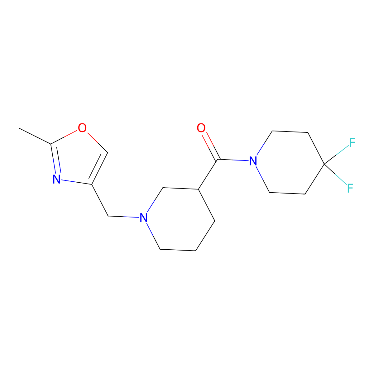 4,4-Difluoro-1-{1-[(2-methyl-1,3-oxazol-4-yl)methyl]piperidine-3-carbonyl}piperidine molecular structure, CAS 2770626-22-5