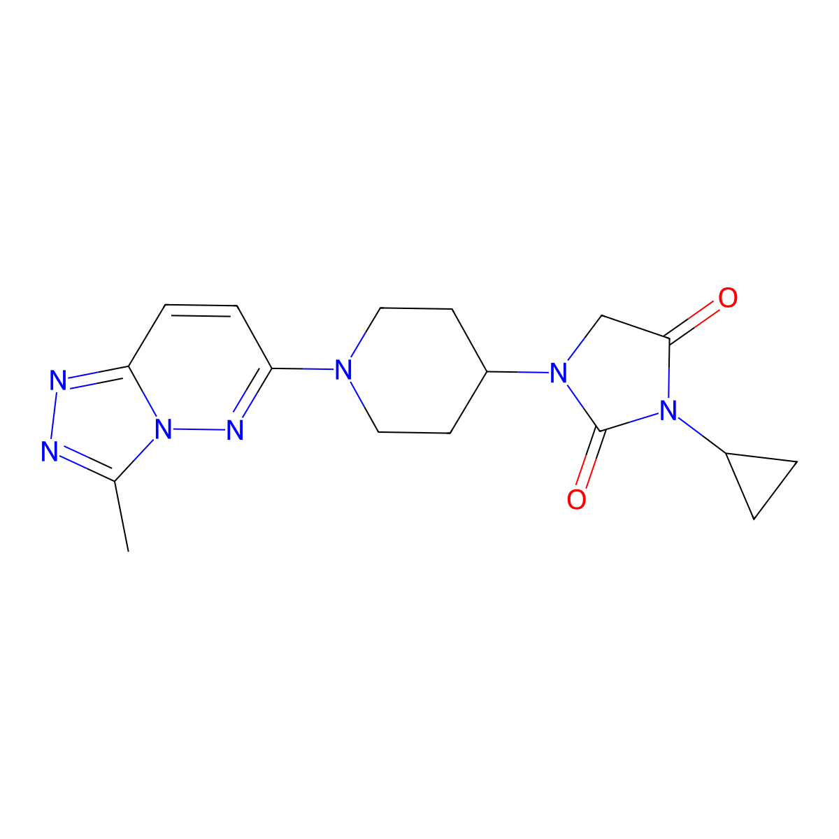 3-Cyclopropyl-1-(1-{3-methyl-[1,2,4]triazolo[4,3-b]pyridazin-6-yl}piperidin-4-yl)imidazolidine-2,4-dione molecular structure, CAS 2770626-23-6