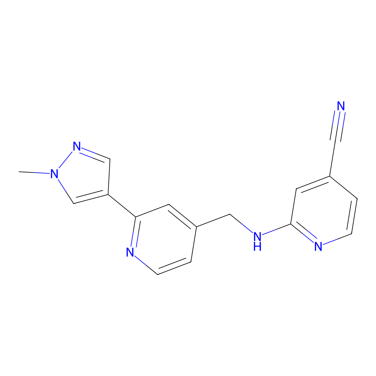 2-({[2-(1-methyl-1H-pyrazol-4-yl)pyridin-4-yl]methyl}amino)pyridine-4-carbonitrile molecular structure, CAS 2770626-24-7