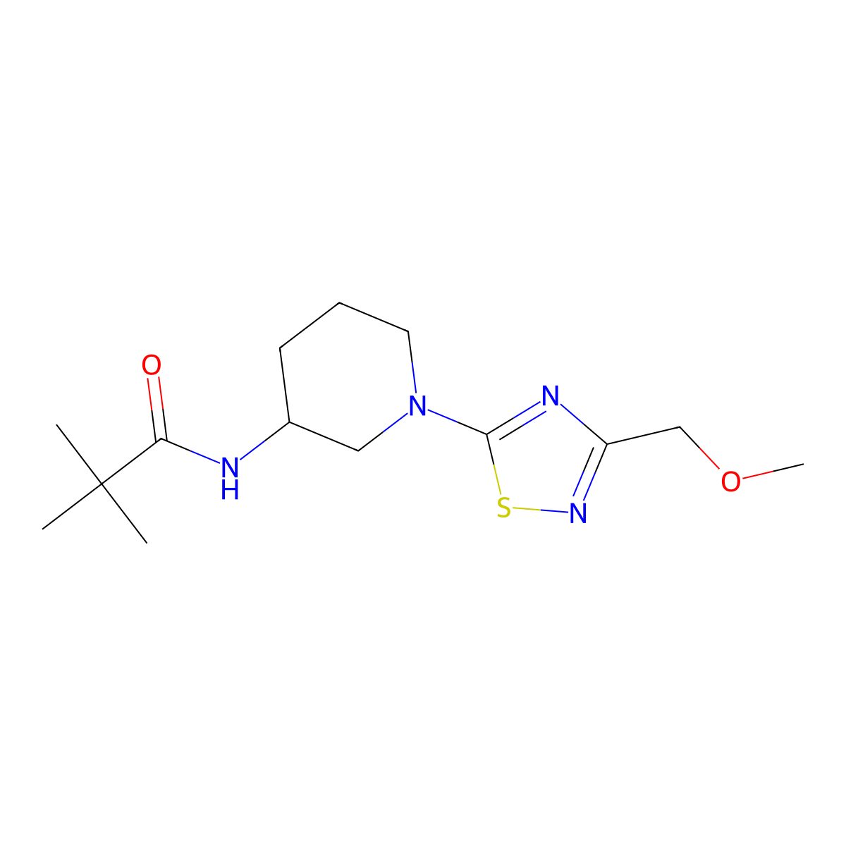 N-{1-[3-(methoxymethyl)-1,2,4-thiadiazol-5-yl]piperidin-3-yl}-2,2-dimethylpropanamide molecular structure, CAS 2770626-25-8