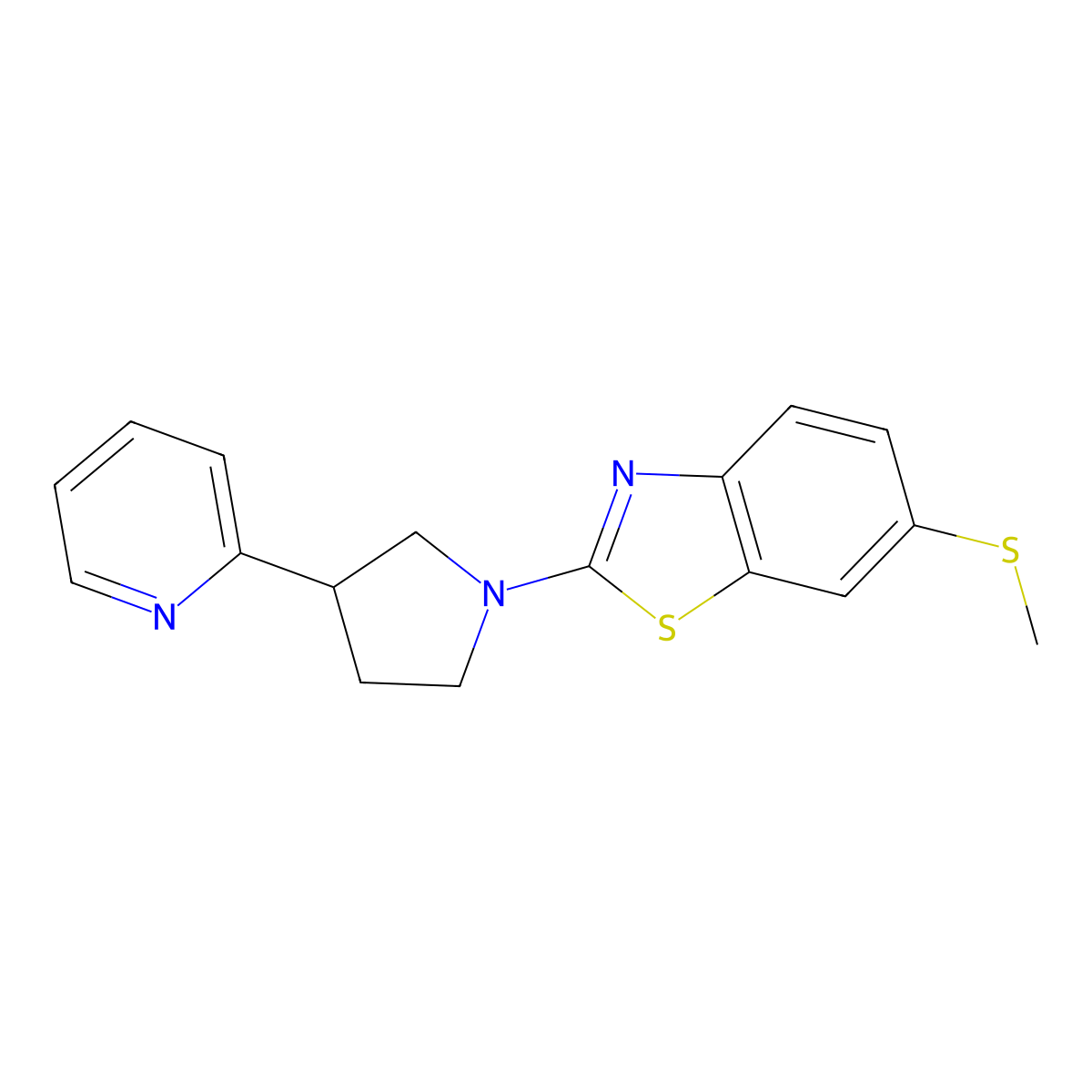 6-(Methylsulfanyl)-2-[3-(pyridin-2-yl)pyrrolidin-1-yl]-1,3-benzothiazole molecular structure, CAS 2770626-26-9