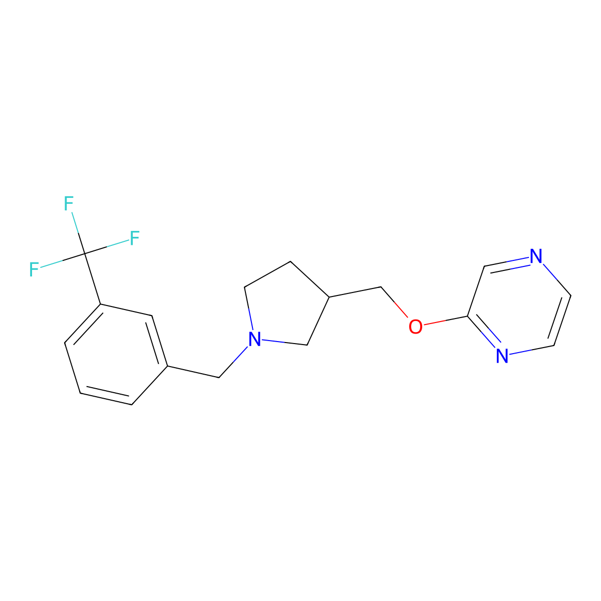 2-[(1-{[3-(Trifluoromethyl)phenyl]methyl}pyrrolidin-3-yl)methoxy]pyrazine molecular structure, CAS 2770626-27-0