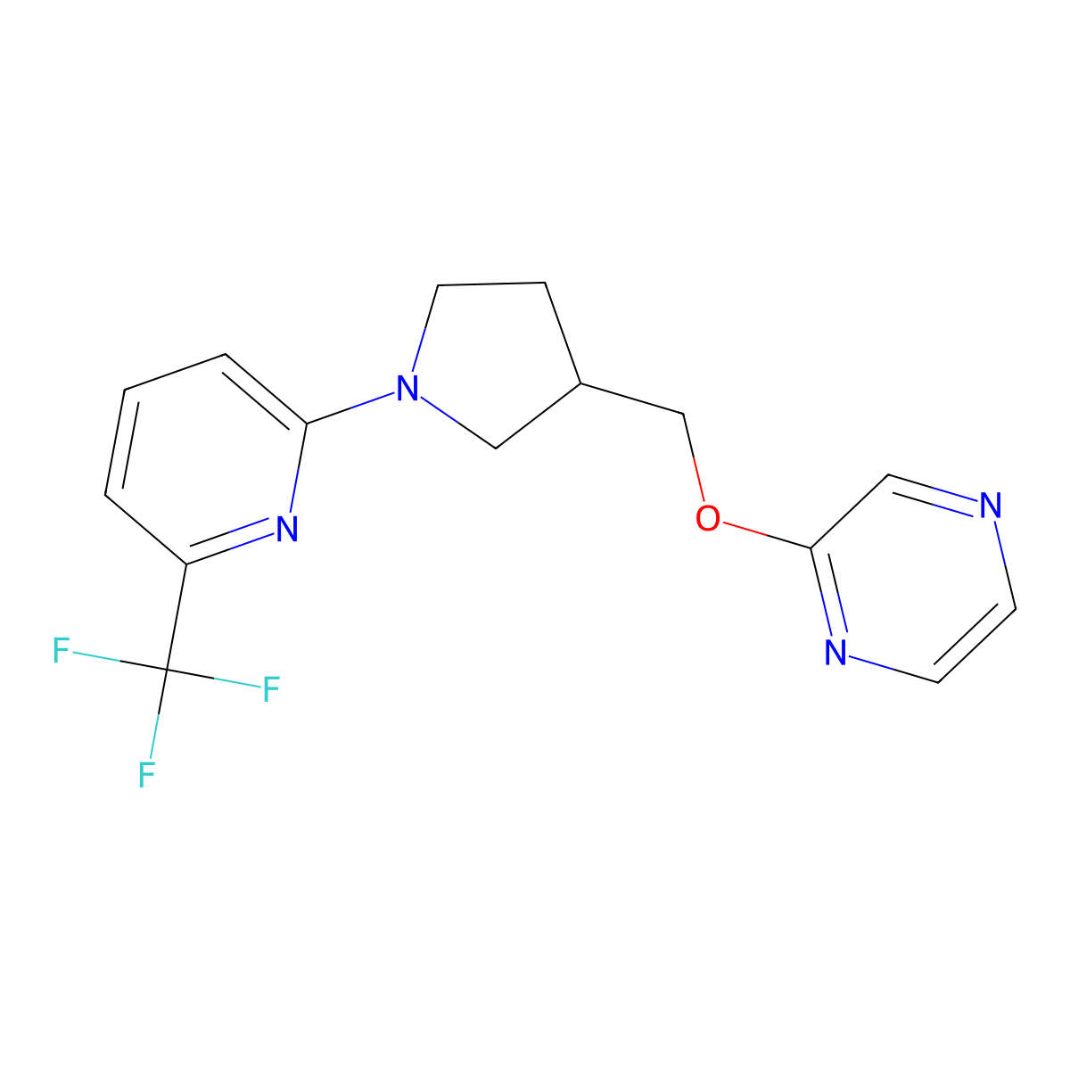2-({1-[6-(Trifluoromethyl)pyridin-2-yl]pyrrolidin-3-yl}methoxy)pyrazine molecular structure, CAS 2770626-30-5