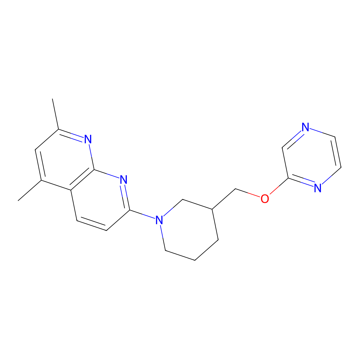 2,4-Dimethyl-7-{3-[(pyrazin-2-yloxy)methyl]piperidin-1-yl}-1,8-naphthyridine molecular structure, CAS 2770626-32-7