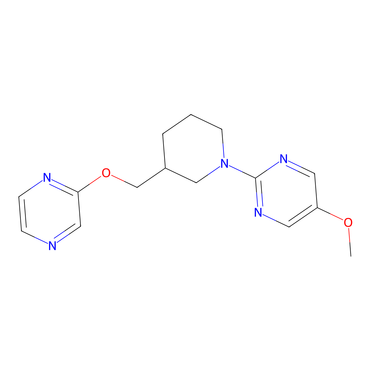 5-Methoxy-2-{3-[(pyrazin-2-yloxy)methyl]piperidin-1-yl}pyrimidine molecular structure, CAS 2770626-39-4