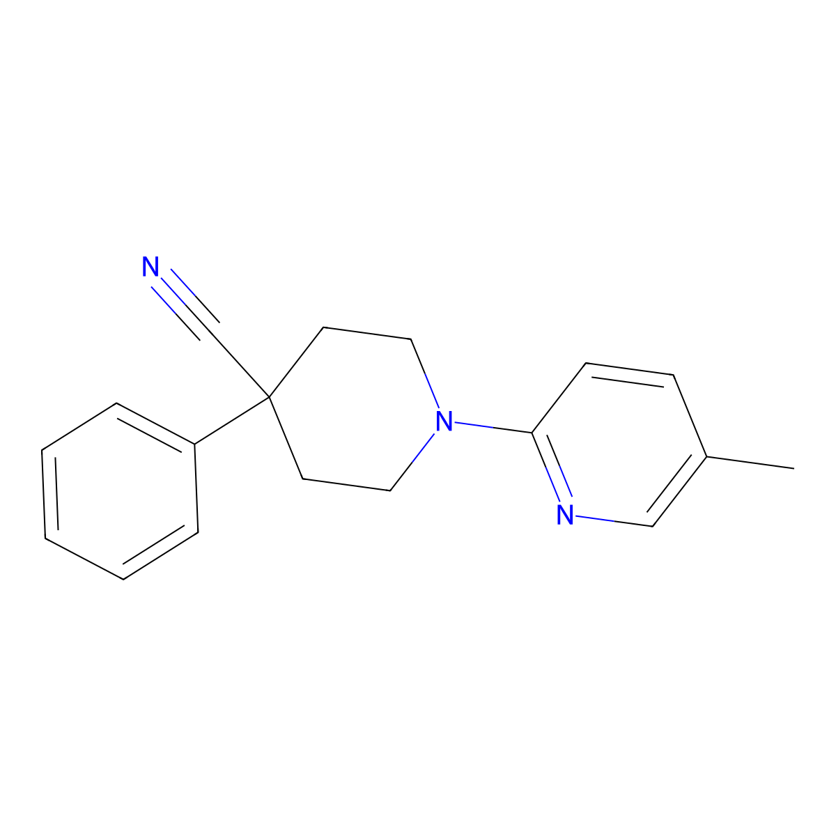 1-(5-Methylpyridin-2-yl)-4-phenylpiperidine-4-carbonitrile molecular structure, CAS 2770626-42-9