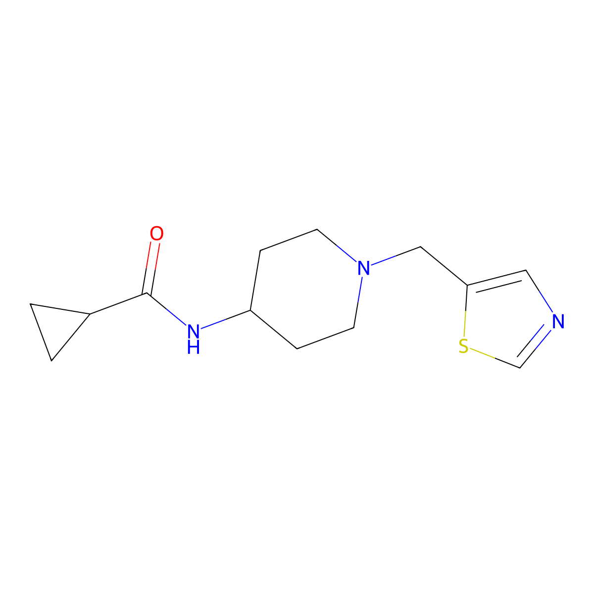 N-{1-[(1,3-thiazol-5-yl)methyl]piperidin-4-yl}cyclopropanecarboxamide molecular structure, CAS 2770626-48-5