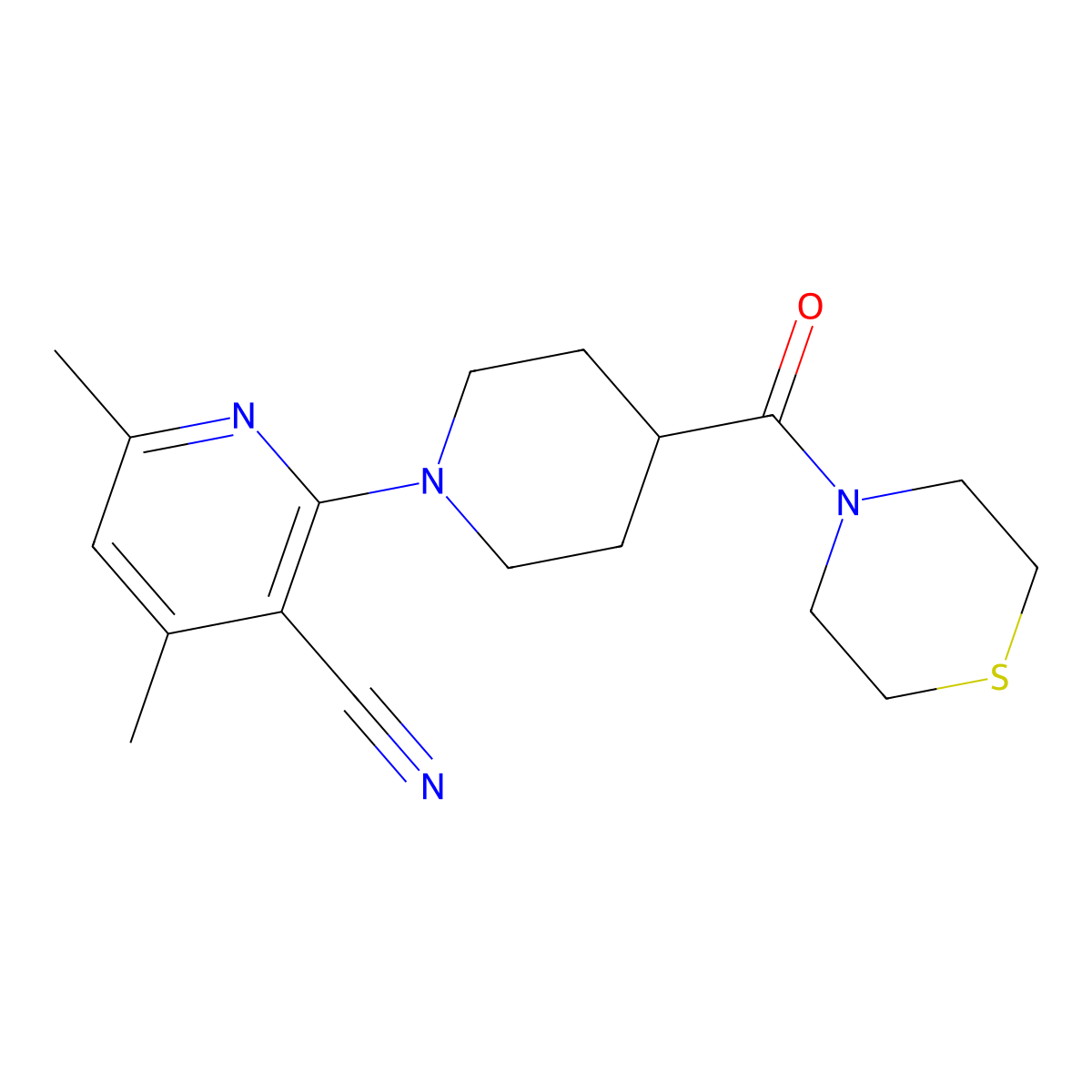 4,6-Dimethyl-2-[4-(thiomorpholine-4-carbonyl)piperidin-1-yl]pyridine-3-carbonitrile molecular structure, CAS 2770626-50-9