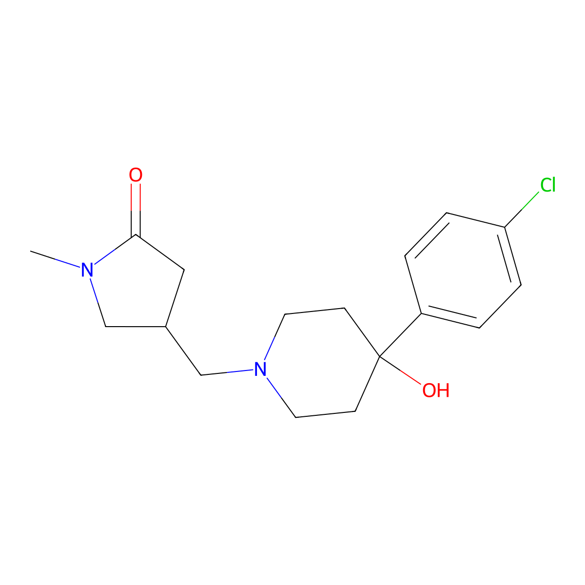 4-{[4-(4-Chlorophenyl)-4-hydroxypiperidin-1-yl]methyl}-1-methylpyrrolidin-2-one molecular structure, CAS 2770626-52-1