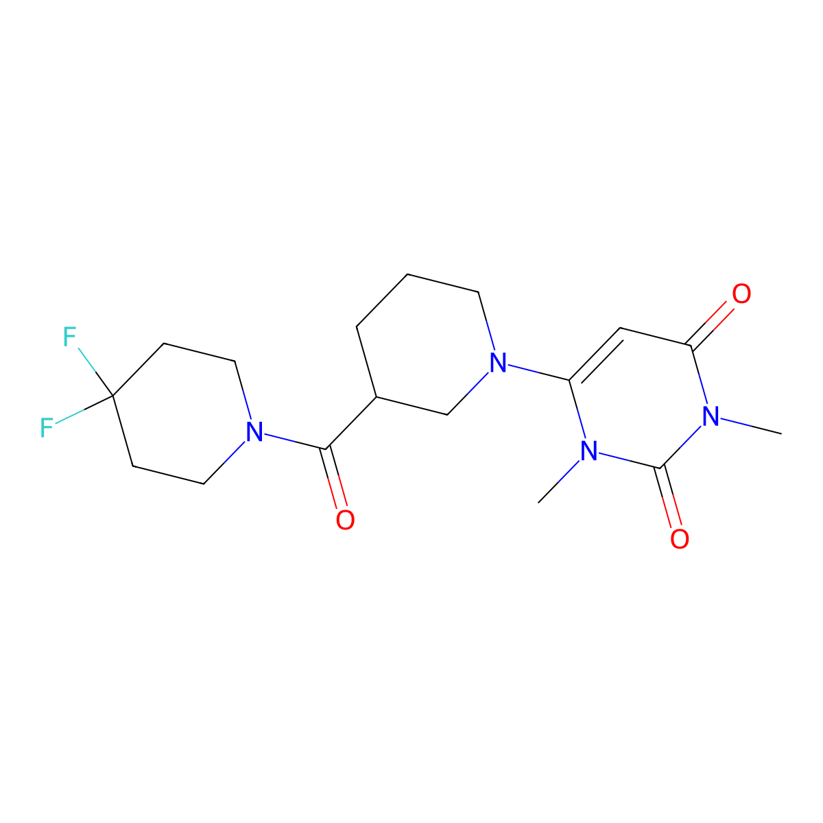 6-[3-(4,4-Difluoropiperidine-1-carbonyl)piperidin-1-yl]-1,3-dimethyl-1,2,3,4-tetrahydropyrimidine-2,4-dione molecular structure, CAS 2770626-53-2