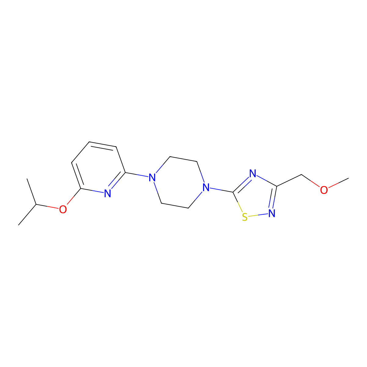 1-[3-(Methoxymethyl)-1,2,4-thiadiazol-5-yl]-4-[6-(propan-2-yloxy)pyridin-2-yl]piperazine molecular structure, CAS 2770626-54-3
