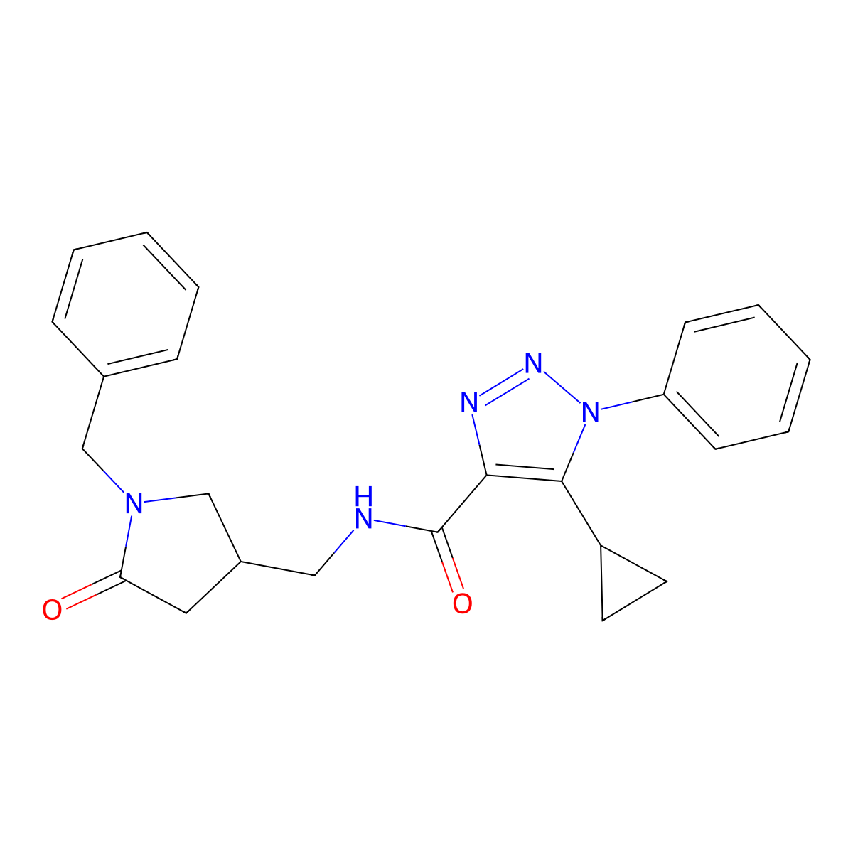 N-[(1-benzyl-5-oxopyrrolidin-3-yl)methyl]-5-cyclopropyl-1-phenyl-1H-1,2,3-triazole-4-carboxamide molecular structure, CAS 2770626-56-5