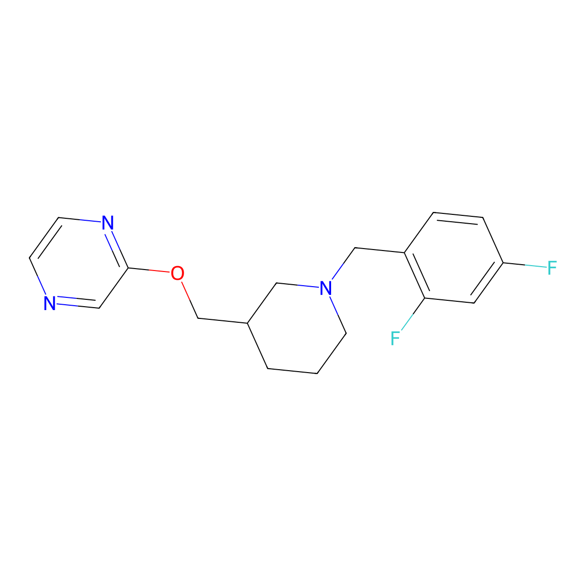 2-({1-[(2,4-Difluorophenyl)methyl]piperidin-3-yl}methoxy)pyrazine molecular structure, CAS 2770626-62-3