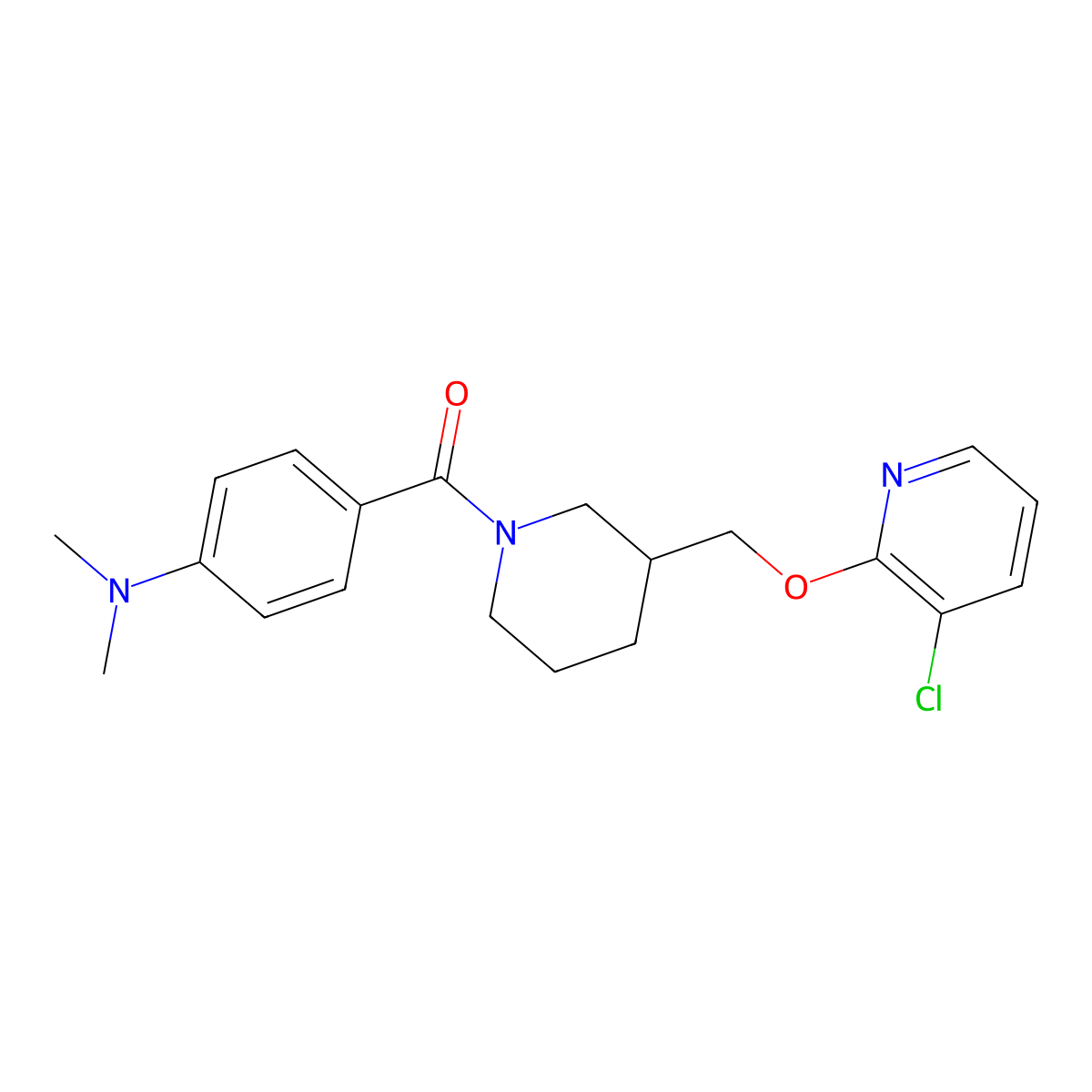 4-(3-{[(3-chloropyridin-2-yl)oxy]methyl}piperidine-1-carbonyl)-N,N-dimethylaniline molecular structure, CAS 2770626-66-7