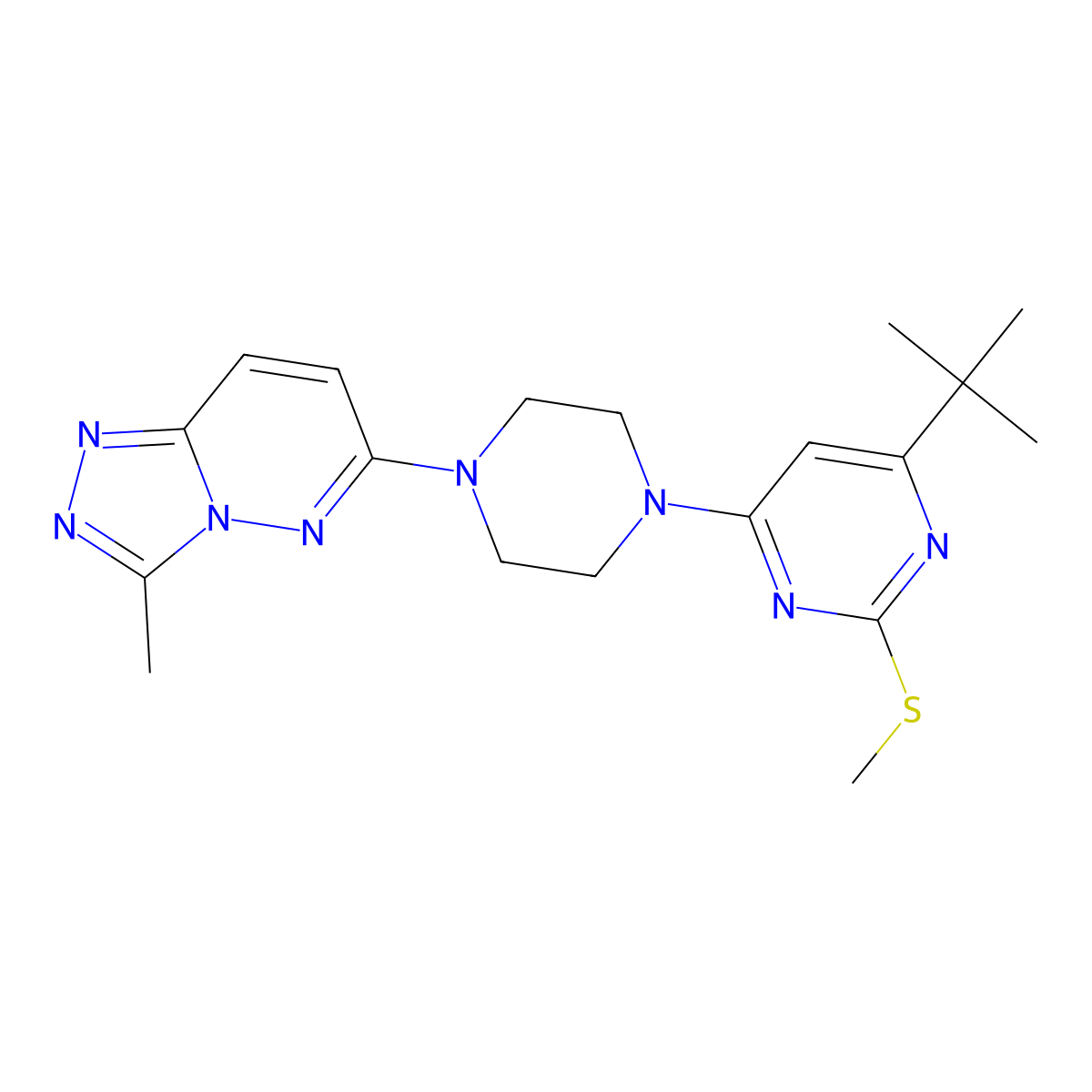 6-[4-(6-Tert-butyl-2-methylsulfanylpyrimidin-4-yl)piperazin-1-yl]-3-methyl-[1,2,4]triazolo[4,3-b]pyridazine molecular structure, CAS 2770626-69-0