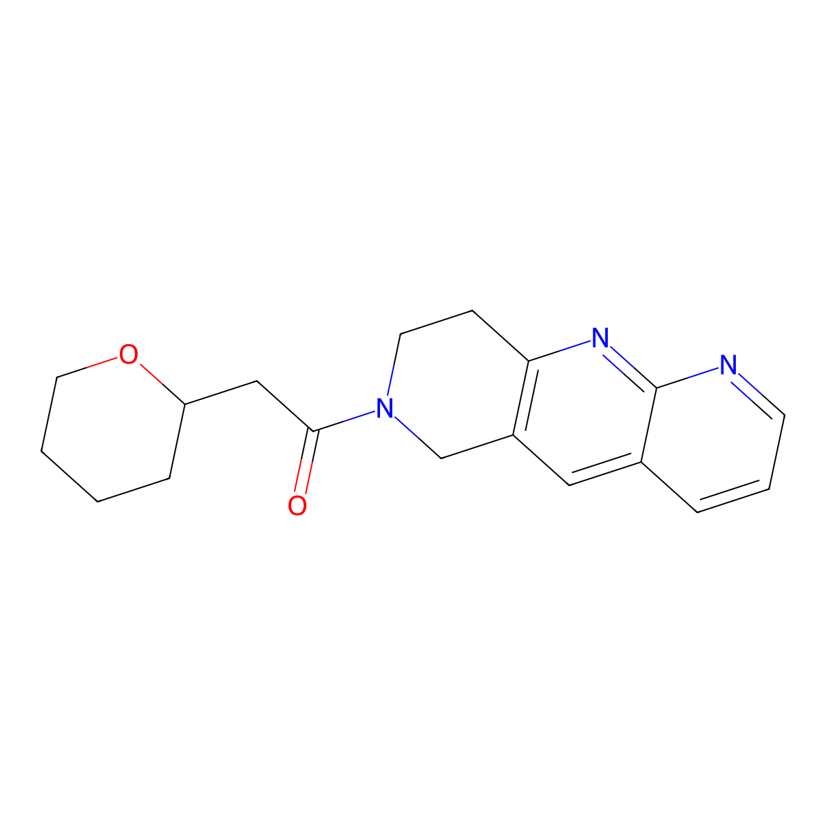 2-(oxan-2-yl)-1-{6H,7H,8H,9H-pyrido[2,3-b]1,6-naphthyridin-7-yl}ethan-1-one molecular structure, CAS 2770626-70-3