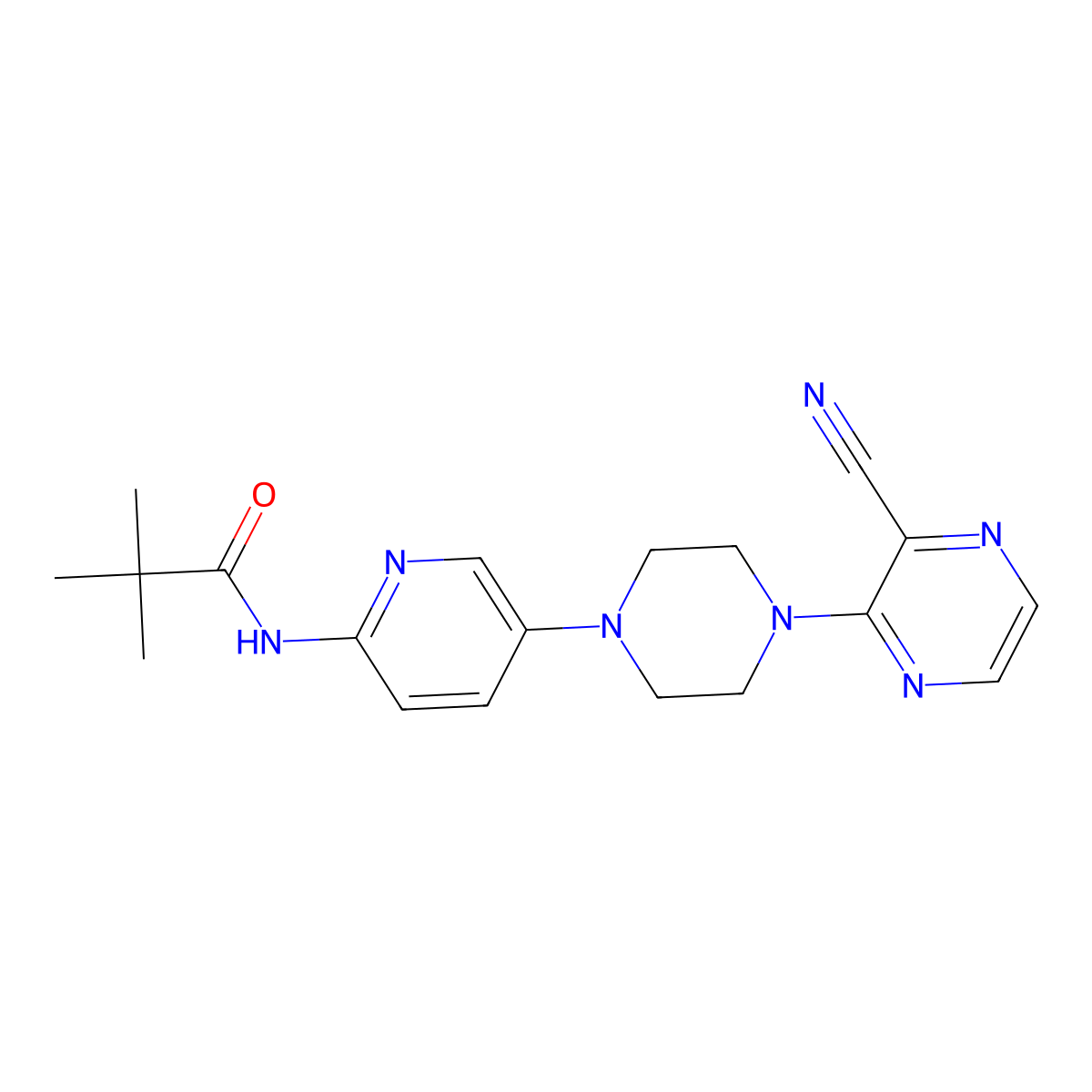 N-{5-[4-(3-cyanopyrazin-2-yl)piperazin-1-yl]pyridin-2-yl}-2,2-dimethylpropanamide molecular structure, CAS 2770626-75-8