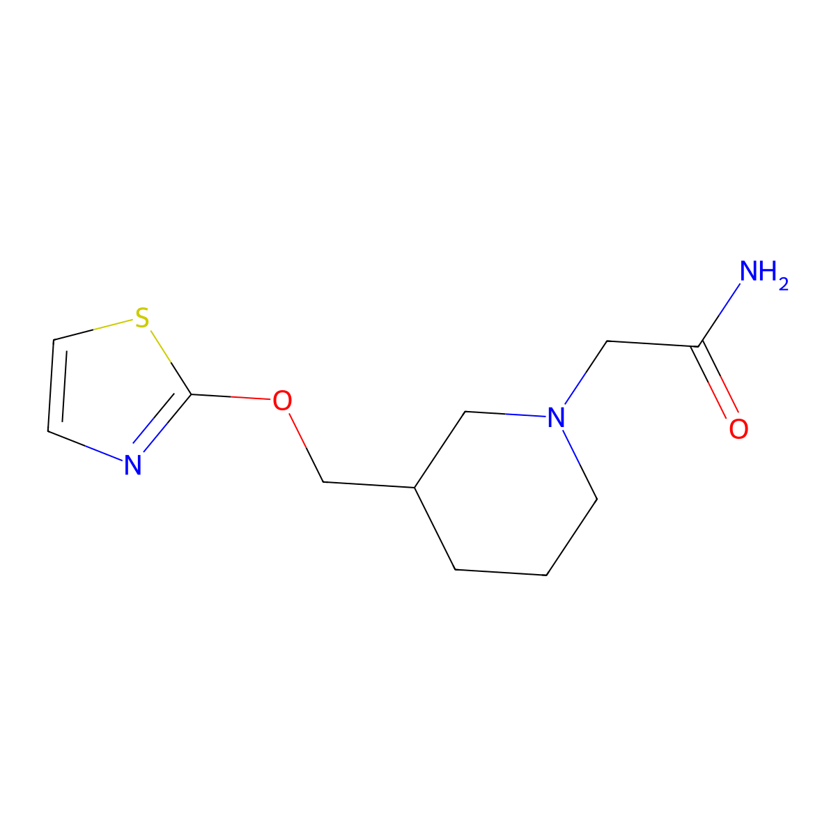 2-{3-[(1,3-Thiazol-2-yloxy)methyl]piperidin-1-yl}acetamide molecular structure, CAS 2770626-80-5