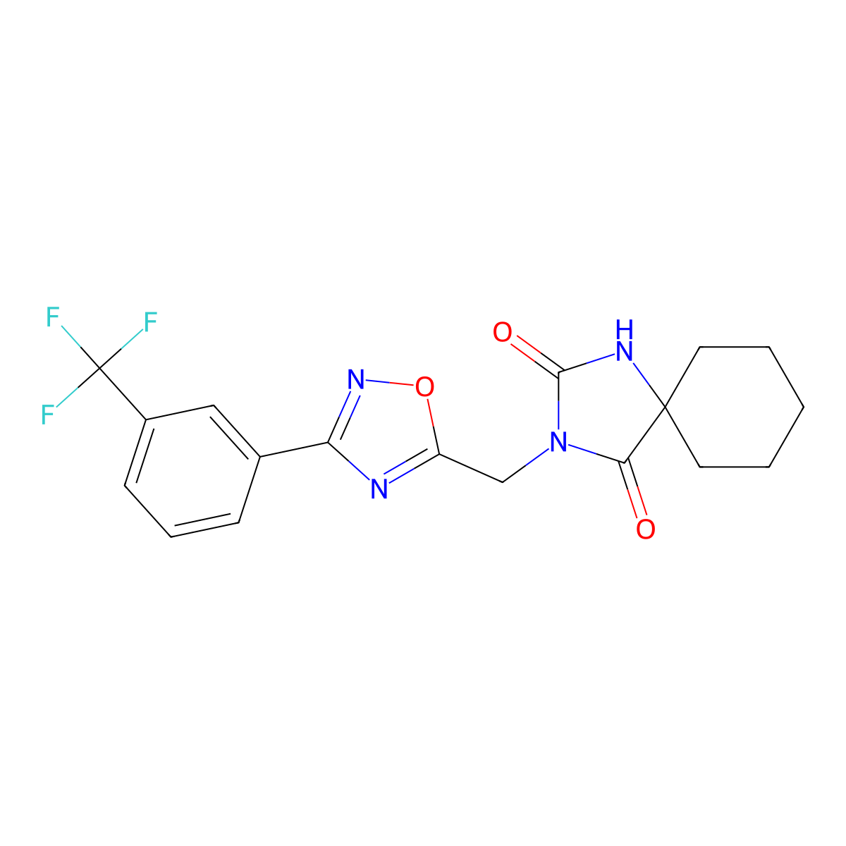 3-({3-[3-(Trifluoromethyl)phenyl]-1,2,4-oxadiazol-5-yl}methyl)-1,3-diazaspiro[4.5]decane-2,4-dione molecular structure, CAS 2770626-87-2