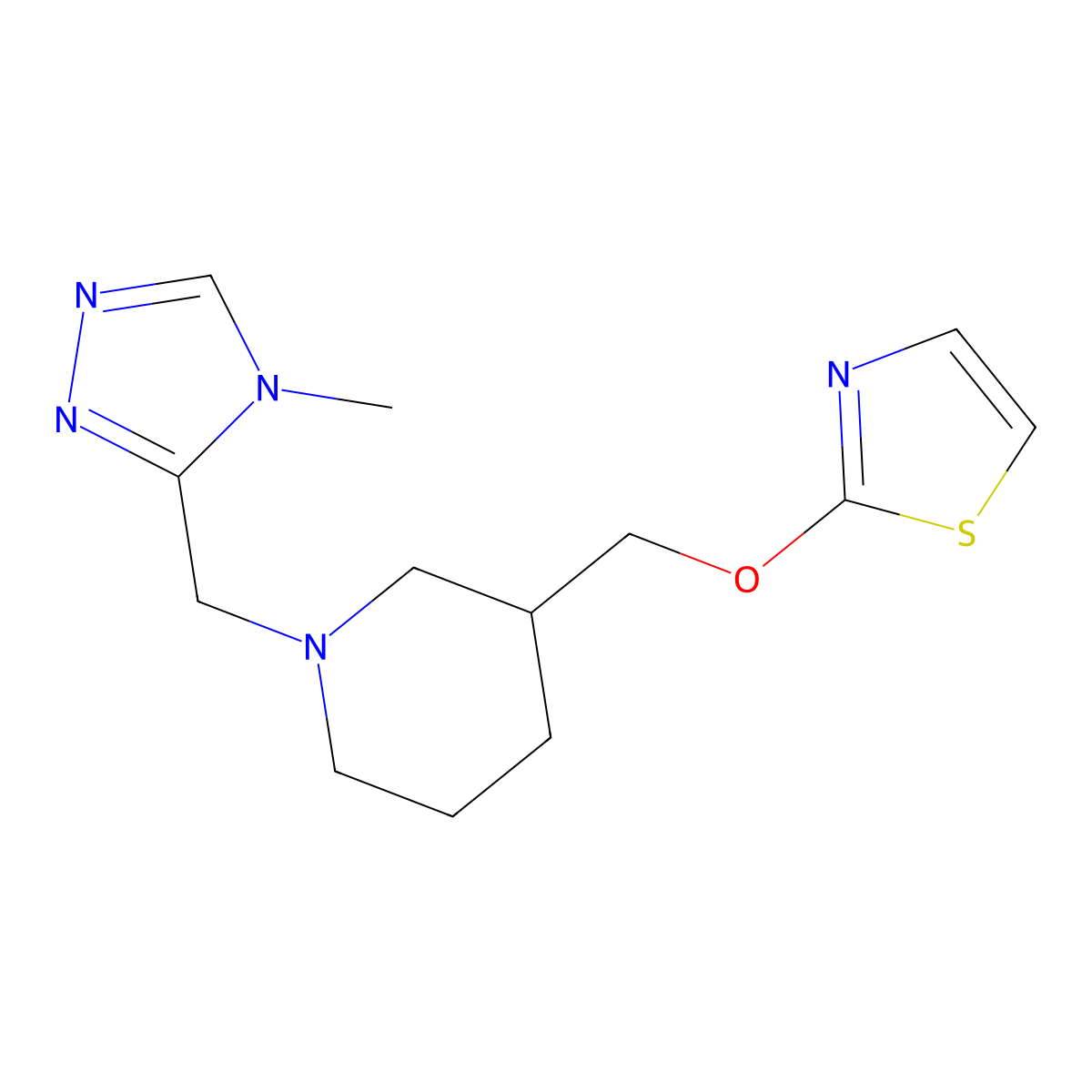 1-[(4-methyl-4H-1,2,4-triazol-3-yl)methyl]-3-[(1,3-thiazol-2-yloxy)methyl]piperidine molecular structure, CAS 2770626-97-4