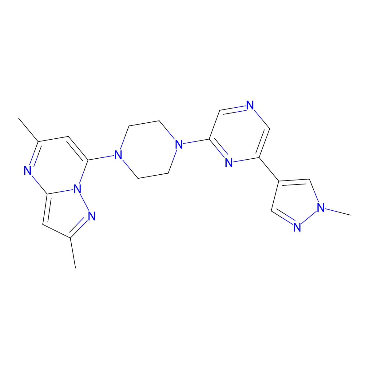 2-(4-{2,5-dimethylpyrazolo[1,5-a]pyrimidin-7-yl}piperazin-1-yl)-6-(1-methyl-1H-pyrazol-4-yl)pyrazine molecular structure, CAS 2770627-02-4