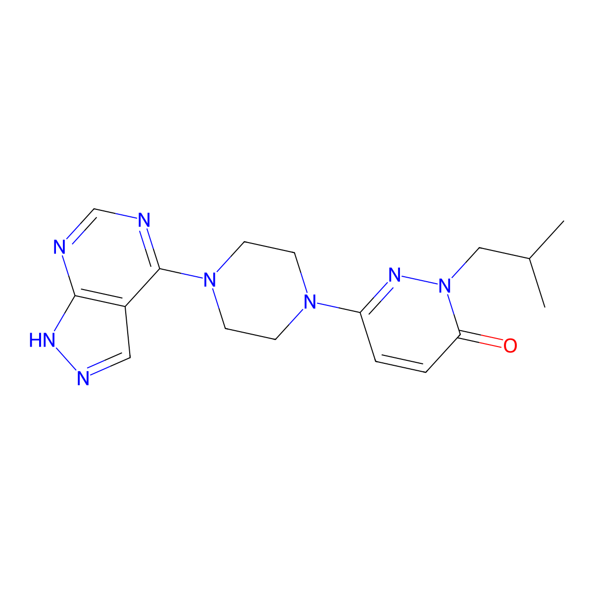 2-(2-methylpropyl)-6-(4-{1H-pyrazolo[3,4-d]pyrimidin-4-yl}piperazin-1-yl)-2,3-dihydropyridazin-3-one molecular structure, CAS 2770627-06-8